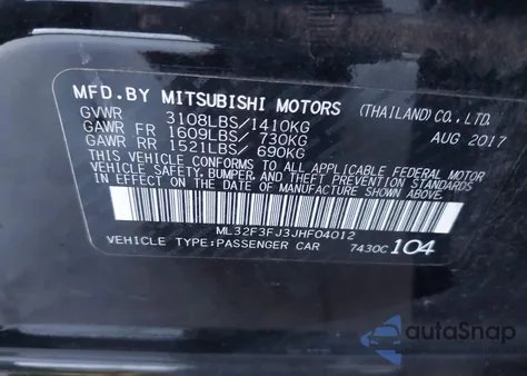 2018 Mitsubishi Mirage G4 Es from USA, damaged, VIN ML32F3FJ3JHF04012